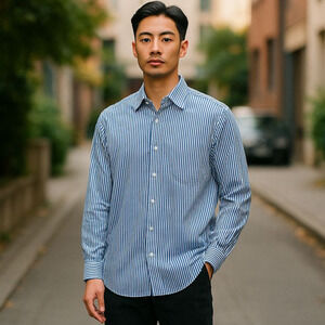 Vintage Vineyard Vines Blue & White Stripe Classic Fit Dress Shirt USA 16.5x35